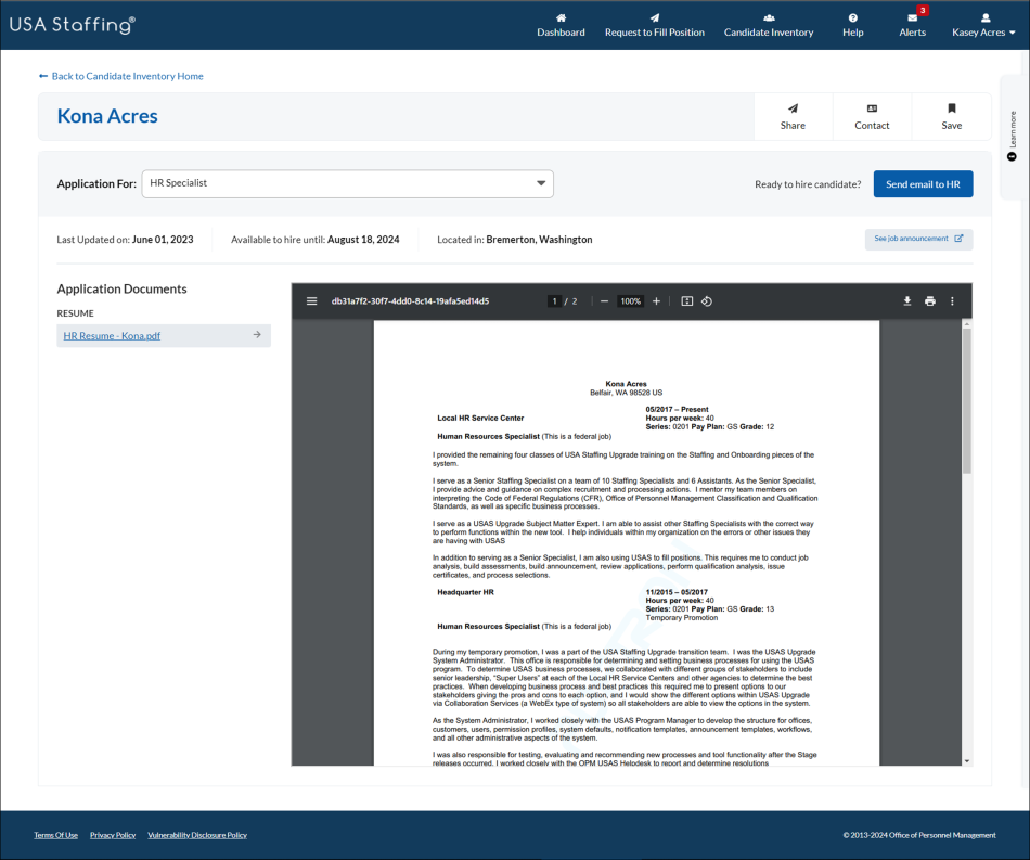 Candidate Details page