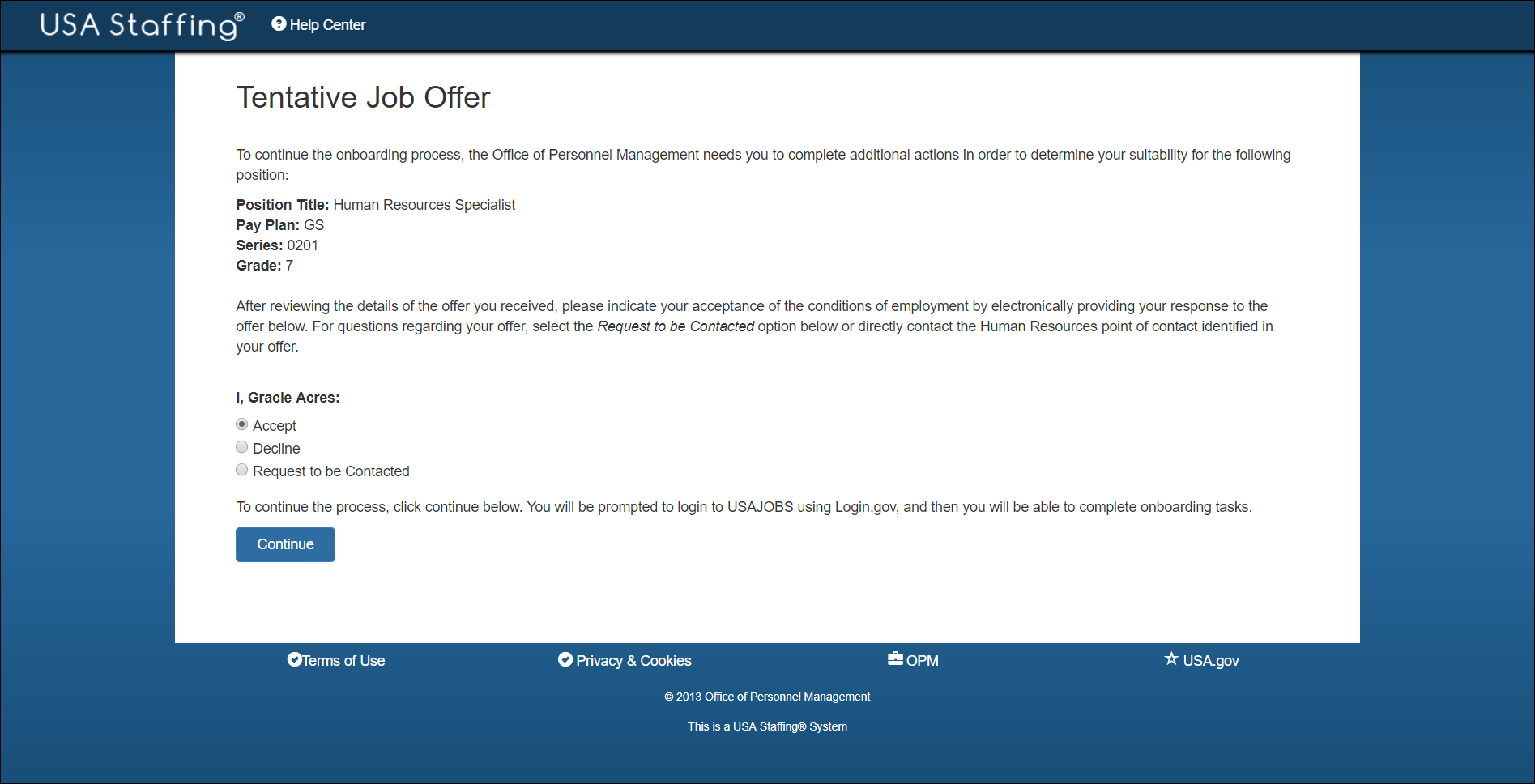 Onboarding Offer page