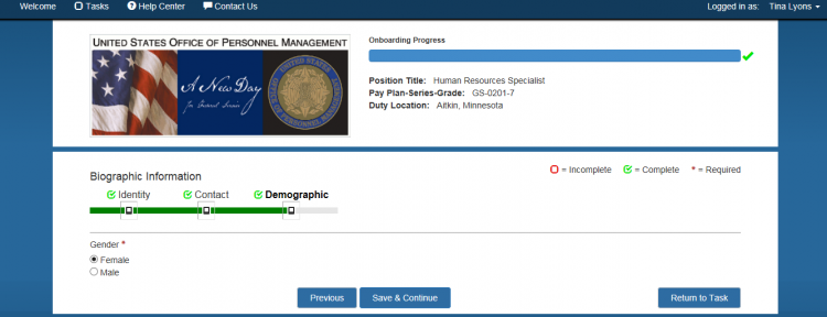 Questionnaire Demographic page