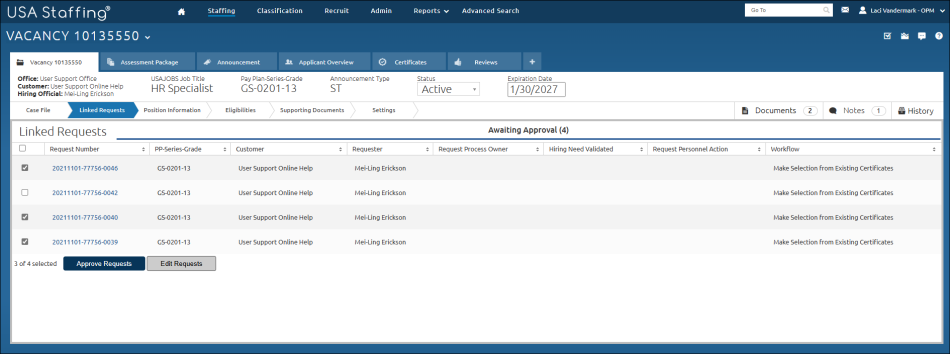 Grey Checkbox next to linked requests to be approved