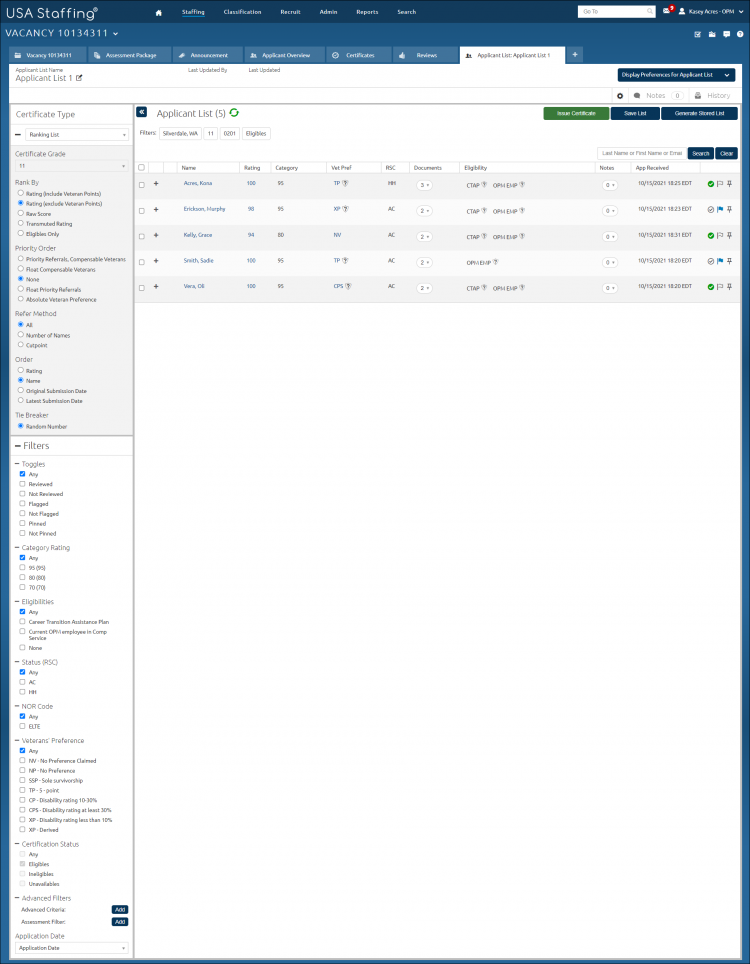 Ranking List drop-down