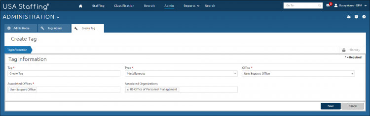 Customer Admin tab