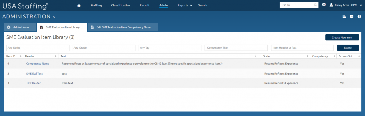 Manage SME Evaluation Item Library