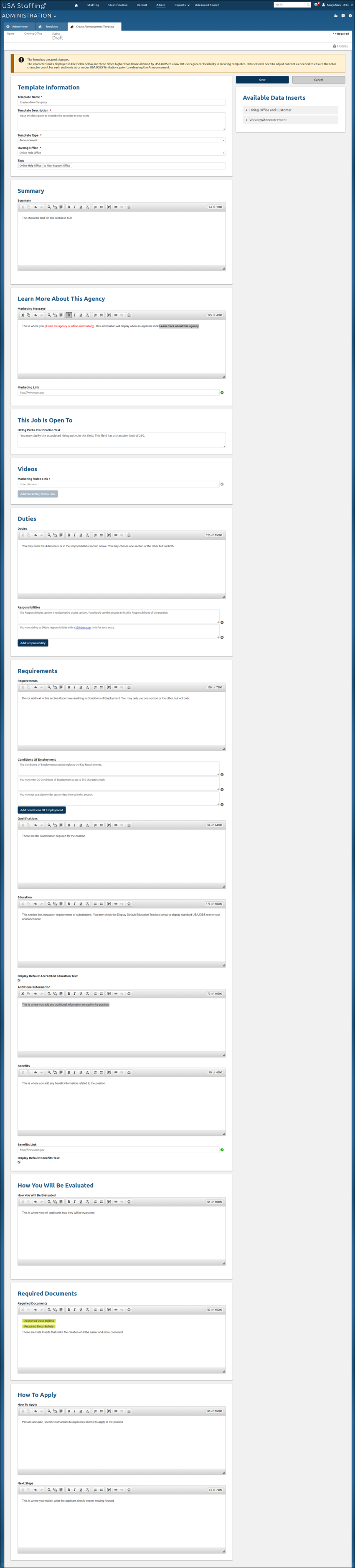 Create Announcement template