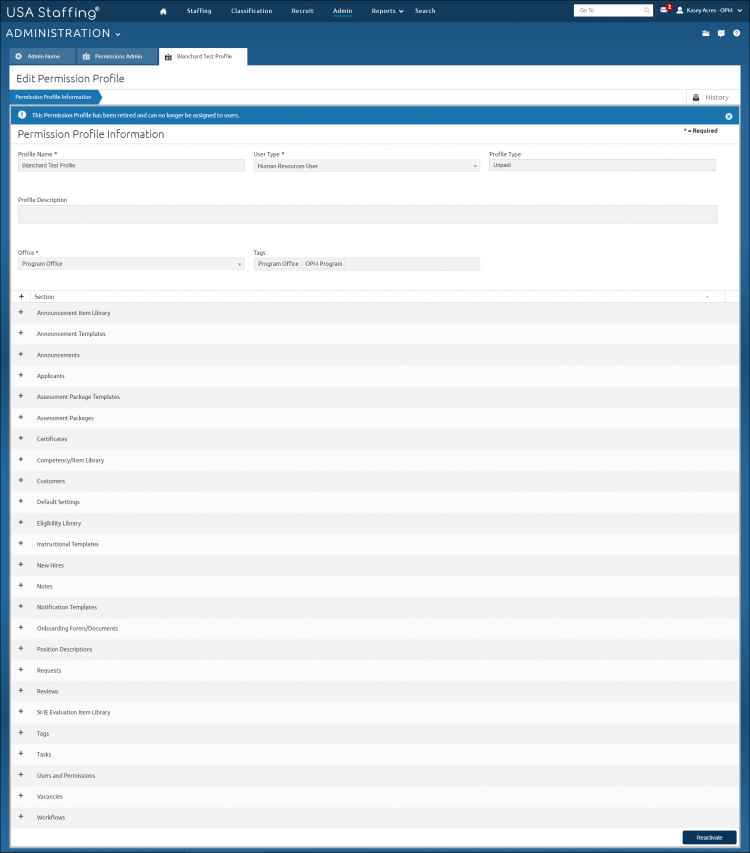 Retire permission profile