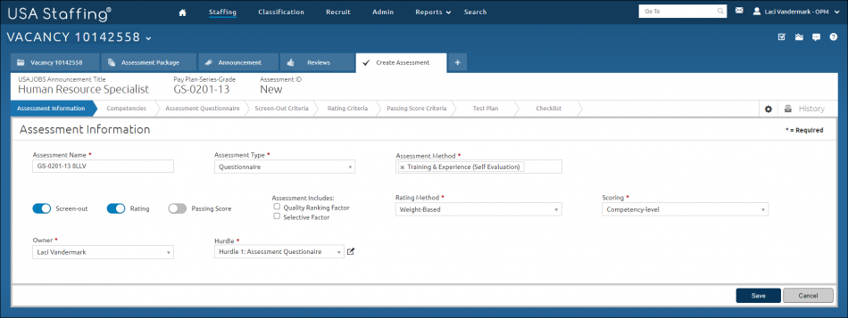 Create Assessment Page