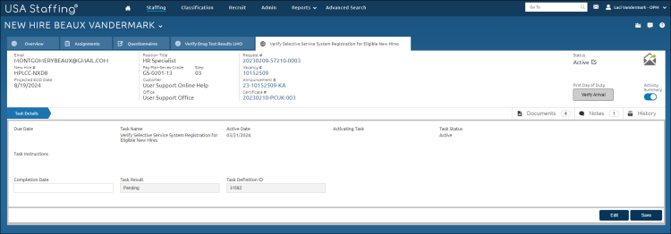 Selective Service task results