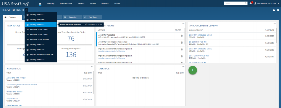 Dashboard Browsing History List