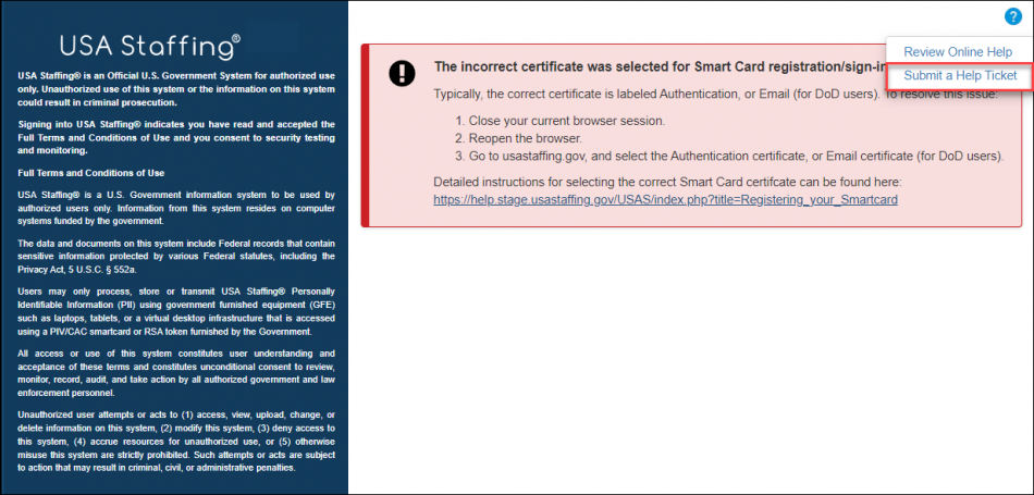 USA Staffing login page