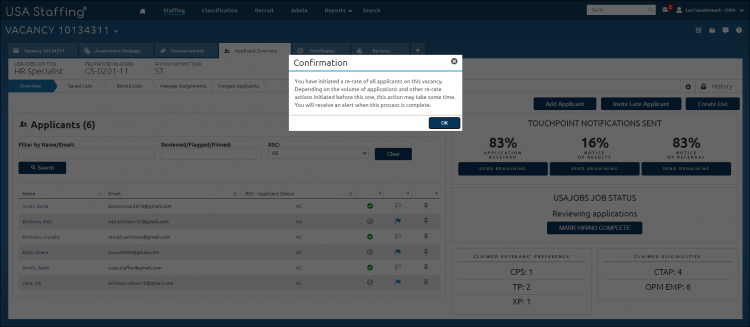 Re-Rate Applicant pool