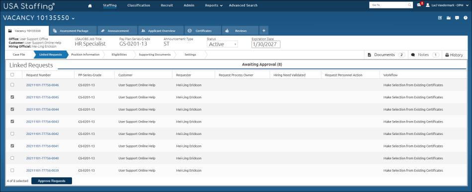 Grey Checkbox next to linked requests to be approved