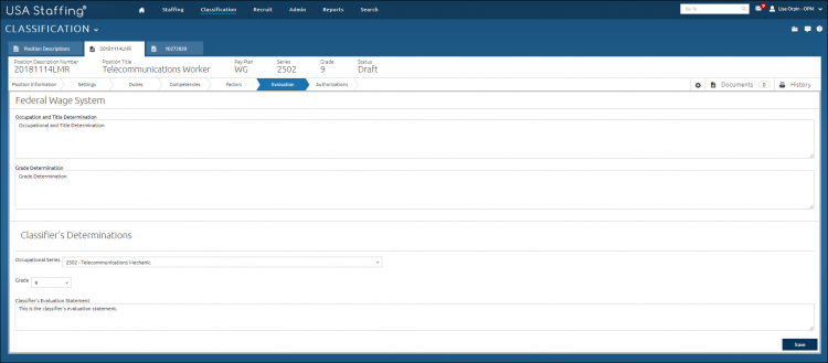 Evaluations subtab