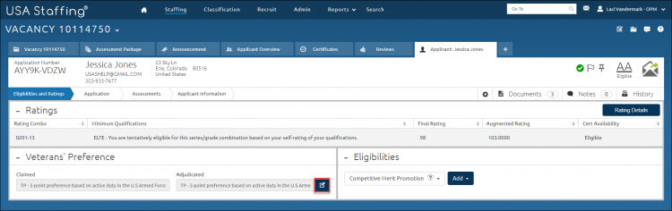 Applicant Adjudicating Veterans Preference