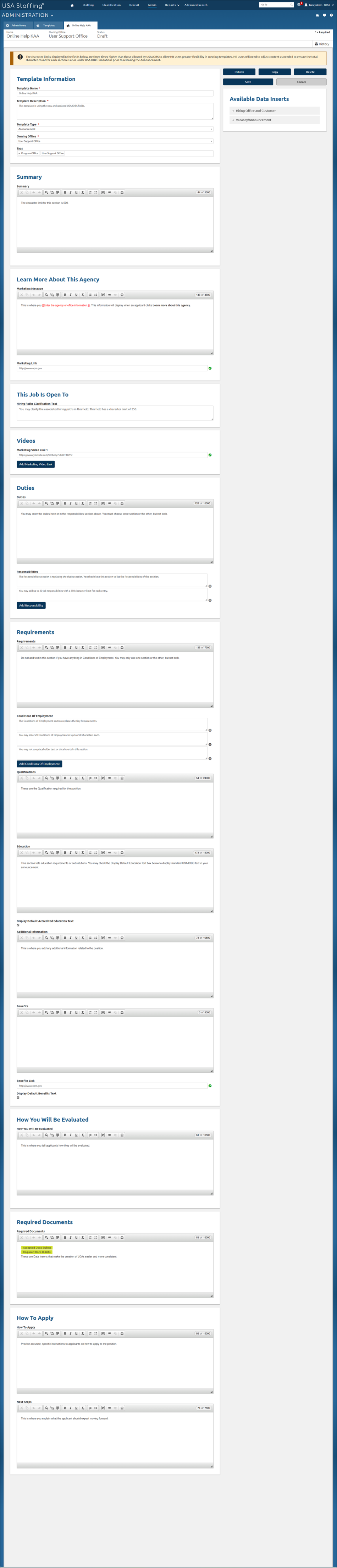 Edit Announcement template