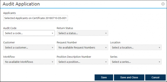 Audit application pop-up box
