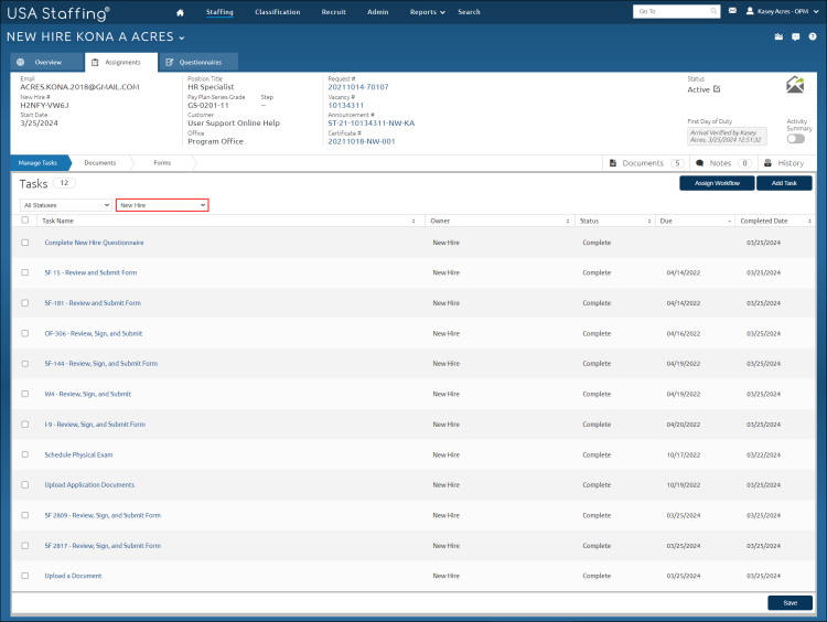 New Hire task list
