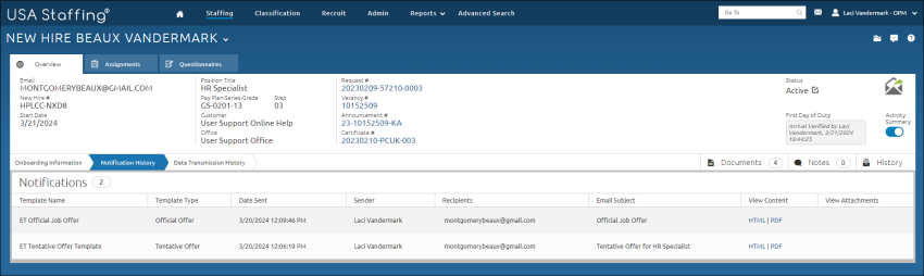 Assignments tab