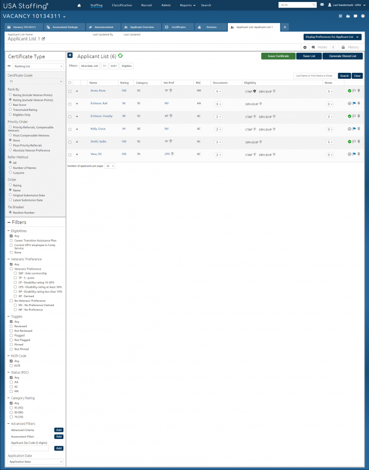 Ranking List drop-down