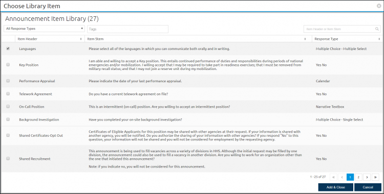 Announcement Questionnaire Default Setting