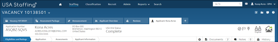 Applicant Record Header