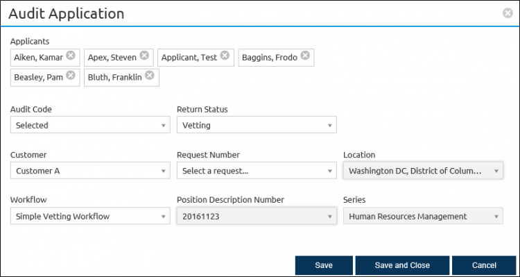 Audit application pop-up box