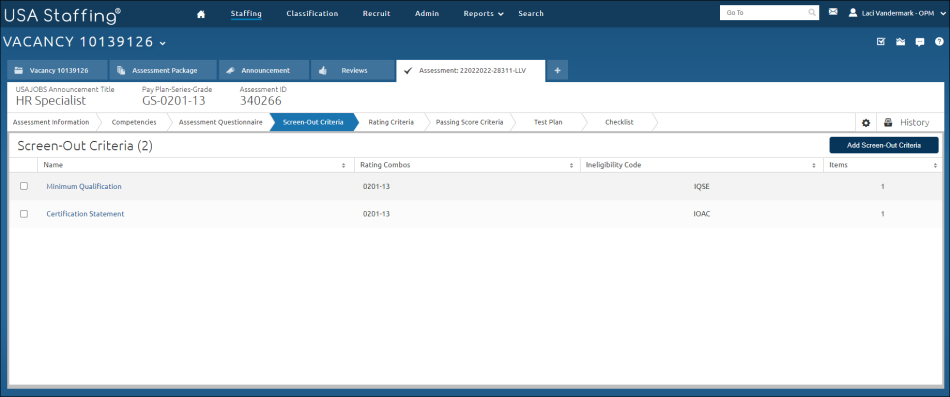 Screen-Out Criteria Page