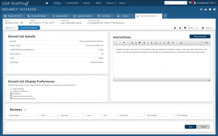 Stored List information