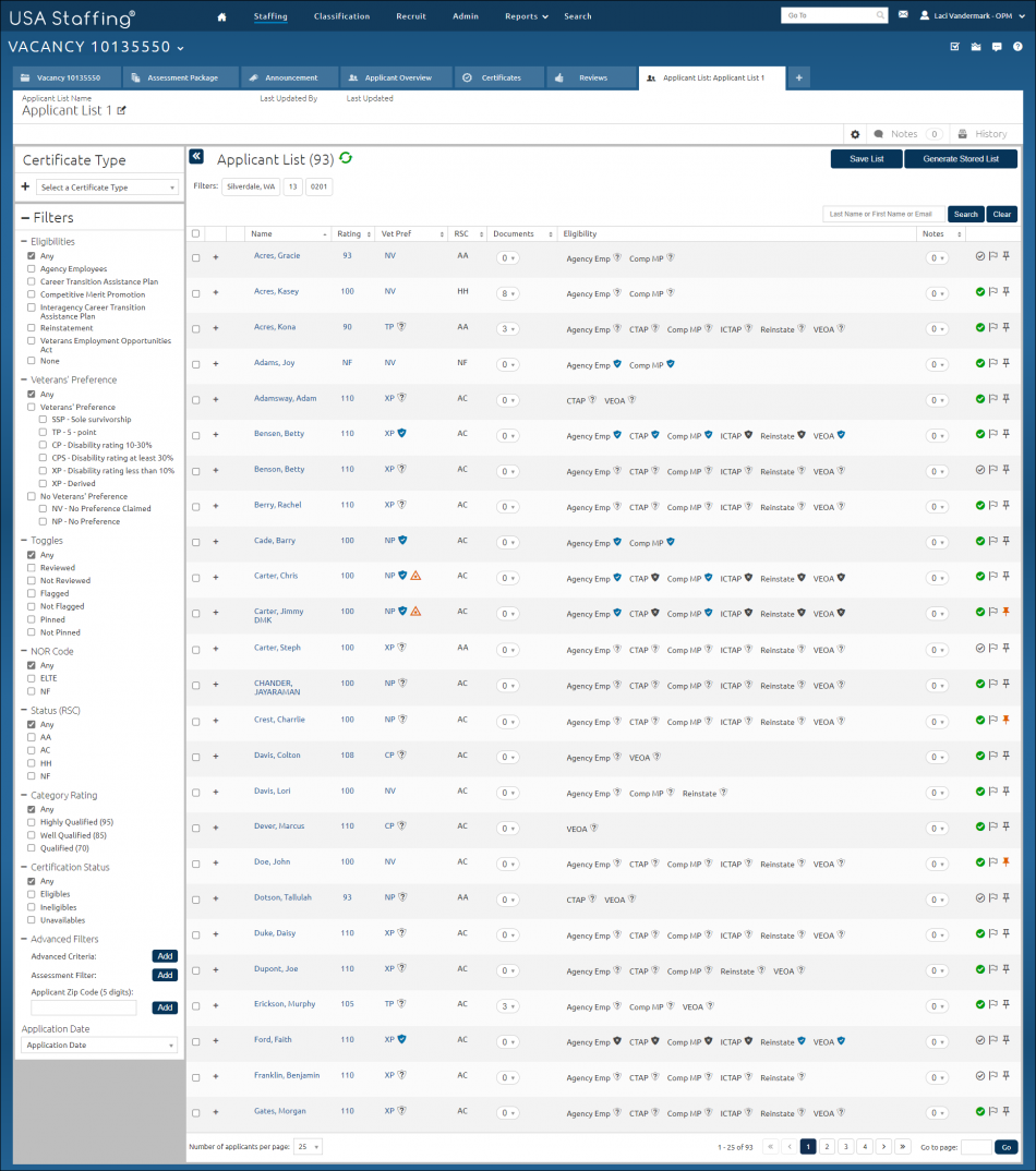 Applicant Create List