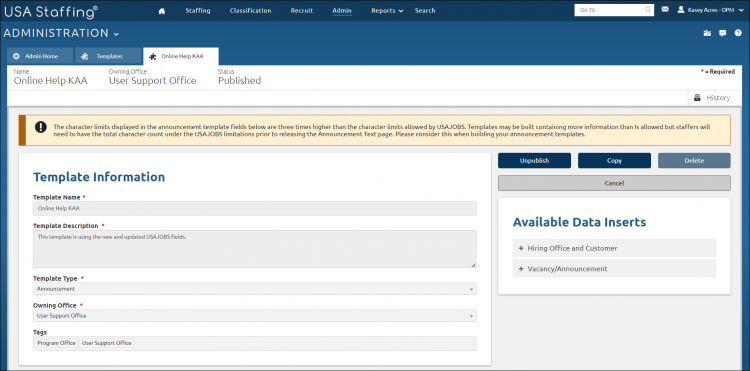 Unpublish Announcement template