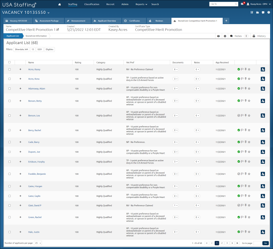 Applicant List Stored List