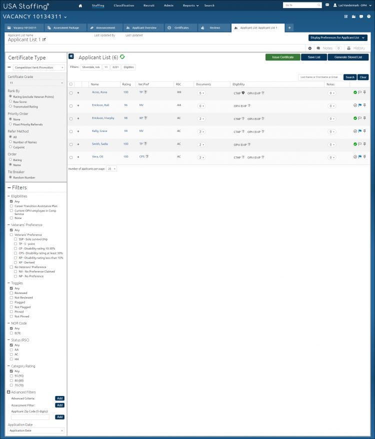 Competitive Merit Promotion drop-down