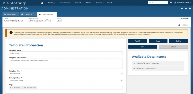 Publish Announcement template