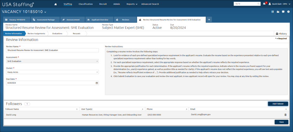 Review Information page