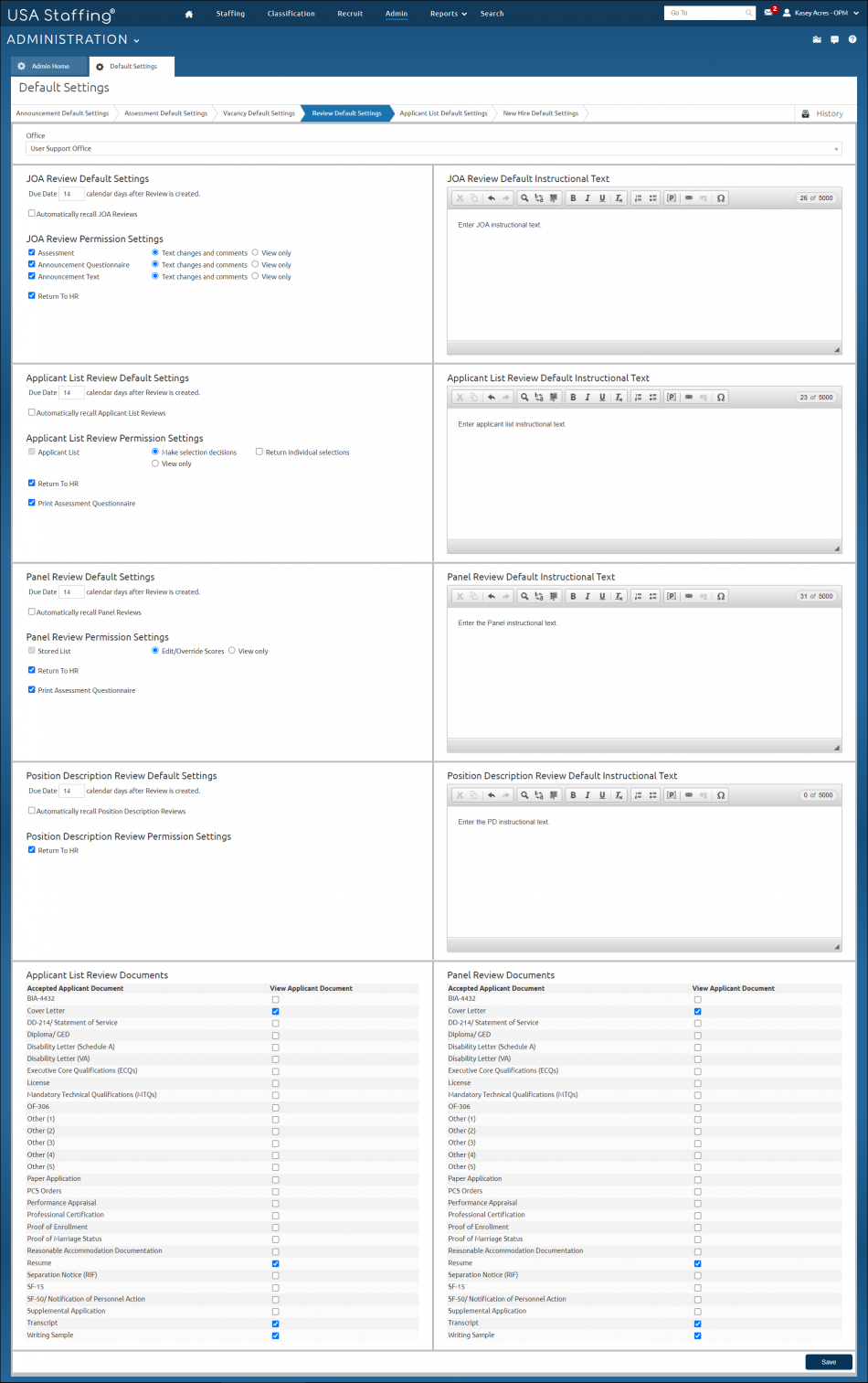 Manage Default Settings