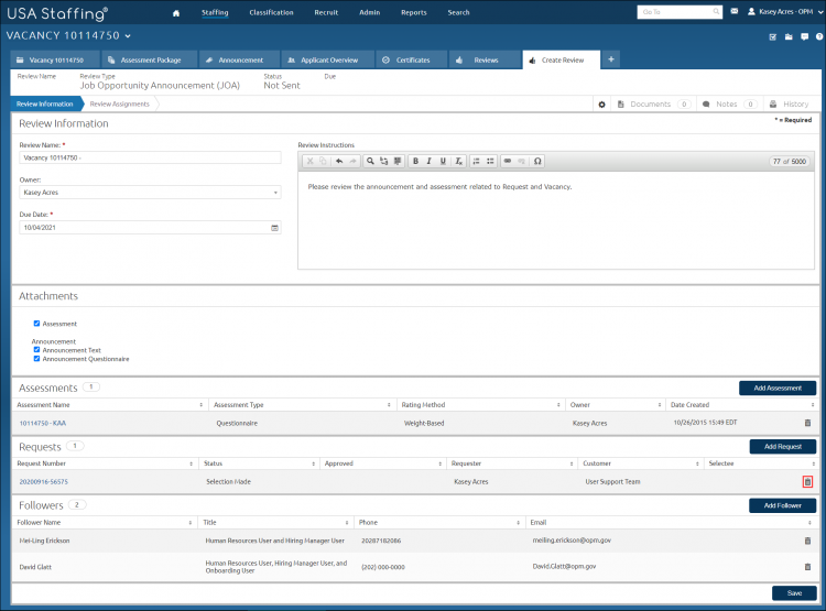 Delete Request from Review Information page