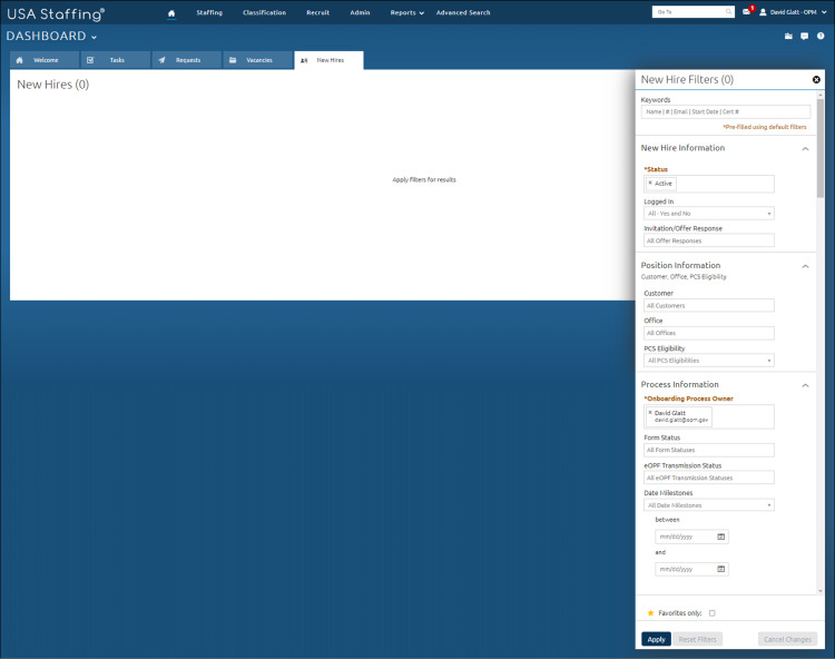 New Hire tab