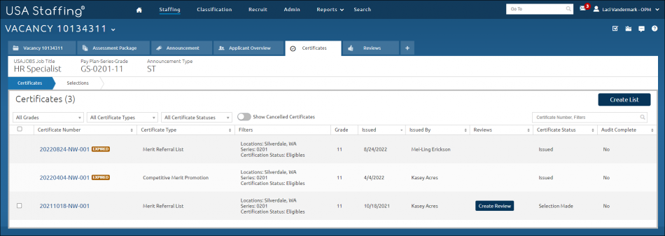 Certificates Tab