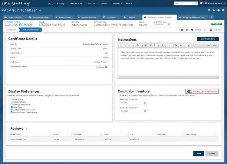 Include in Candidate Inventory