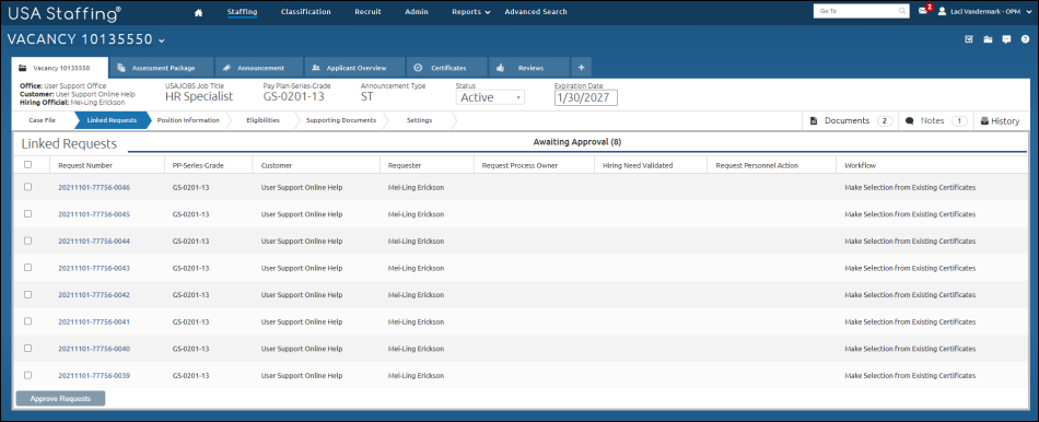 Linked Request Page