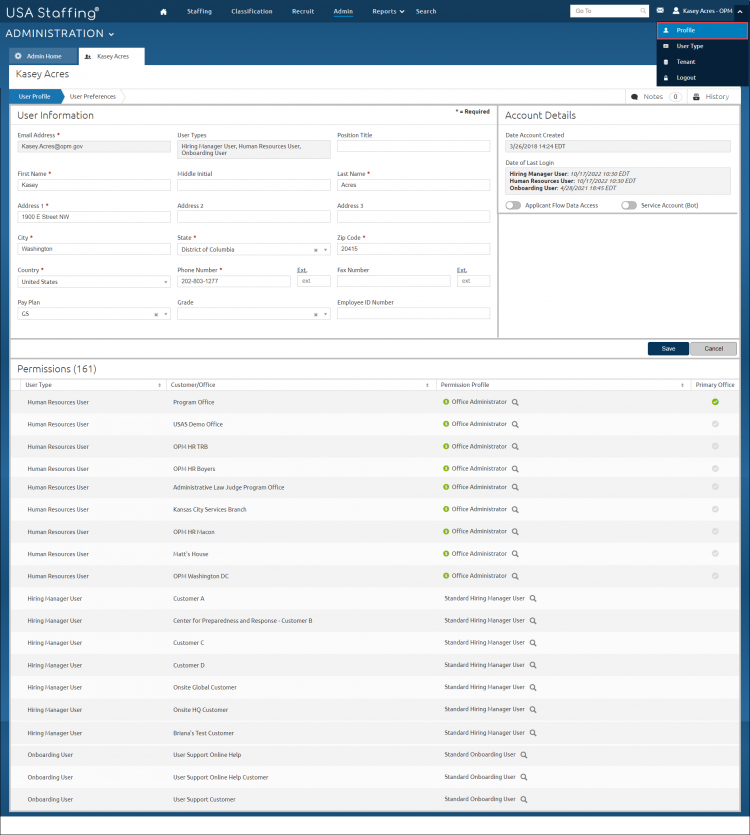 Profile page