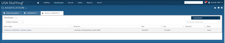 Manage PD Reviews page