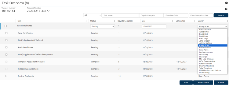 Task Overview Status dropdown