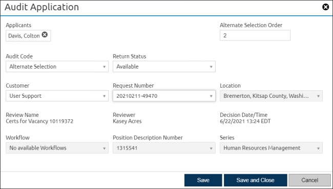 Audit application pop-up box