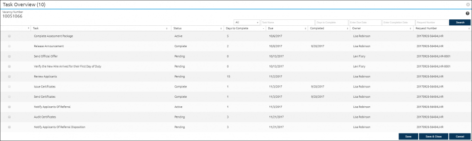 Task Overview Pop-Up Window