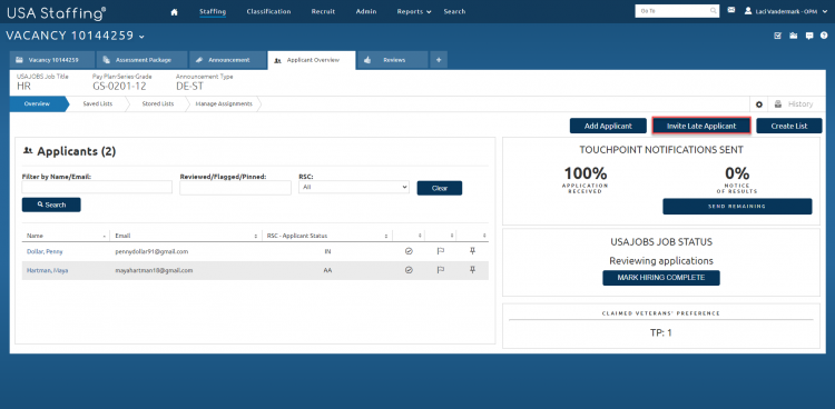 Invite Late Applicant