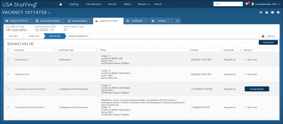 Saved Lists page