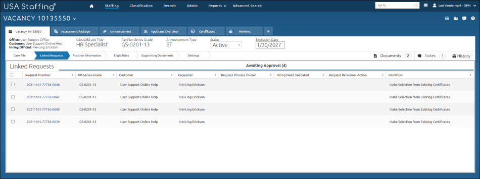 Linked Request Page