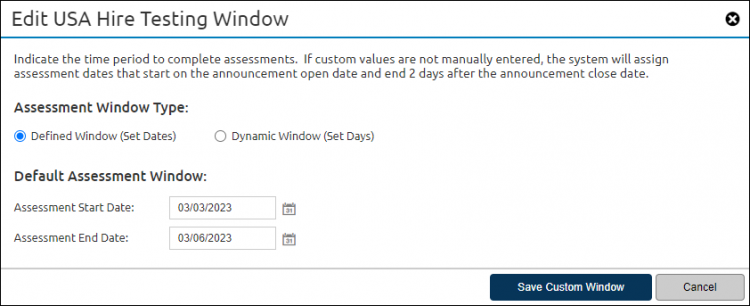 Edit USA Hire Testing Window